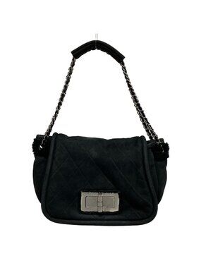 Chanel Shoulder Bag 2.55 Quilted Black Chain Silver Shearling